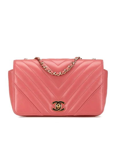 Pre-Loved by Azura Reborn - Pre-Loved Chanel Mini Chevron Calfskin Statement Flap Crossbody Bag with Quilted Leather Body