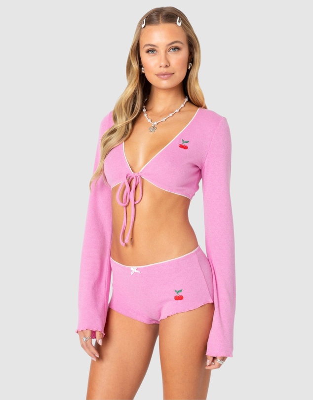 EDIKTED - Cherrie Tie Front Pointelle Top
