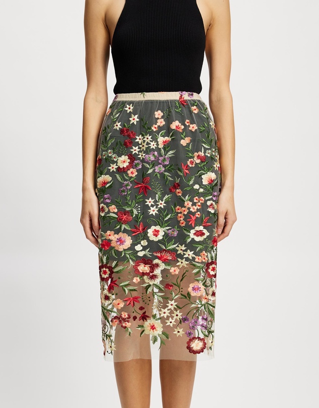 Lindsay Nicholas New York - Floral Sheer Lace Skirt with Underskirt