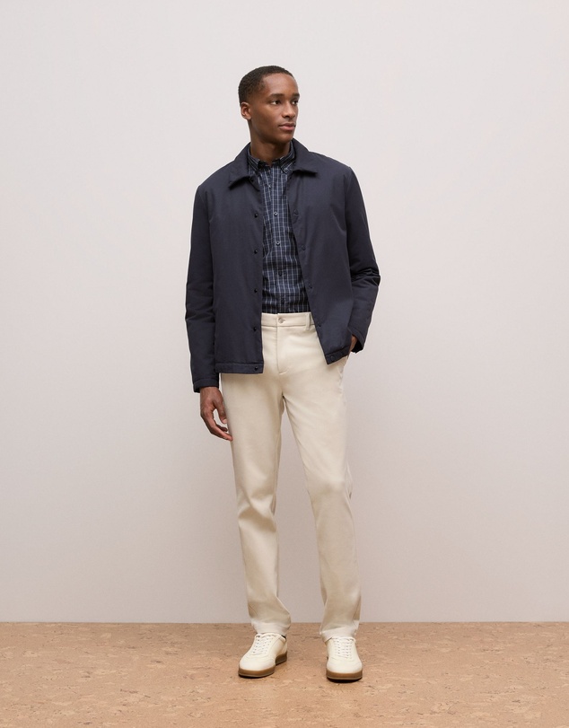 Trenery - Regular Fit Poplin Grid Long Sleeve Shirt in Navy