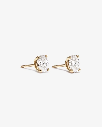 Michael Hill - 1.00 Carat TW Oval Cut Laboratory-Grown Diamond Solitaire Stud Earrings in 10kt Yellow Gold