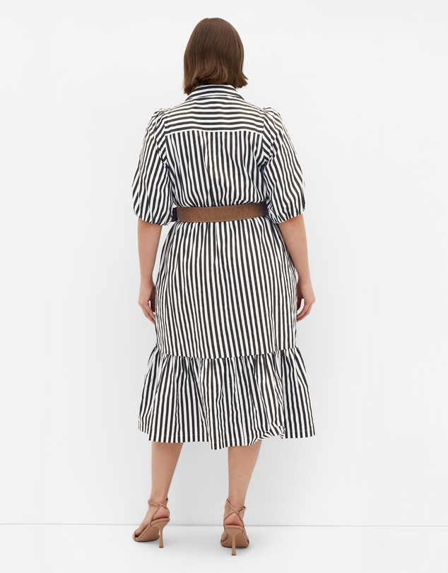 City Chic - Contempo Stripe Shirt Dress - Dark Khaki