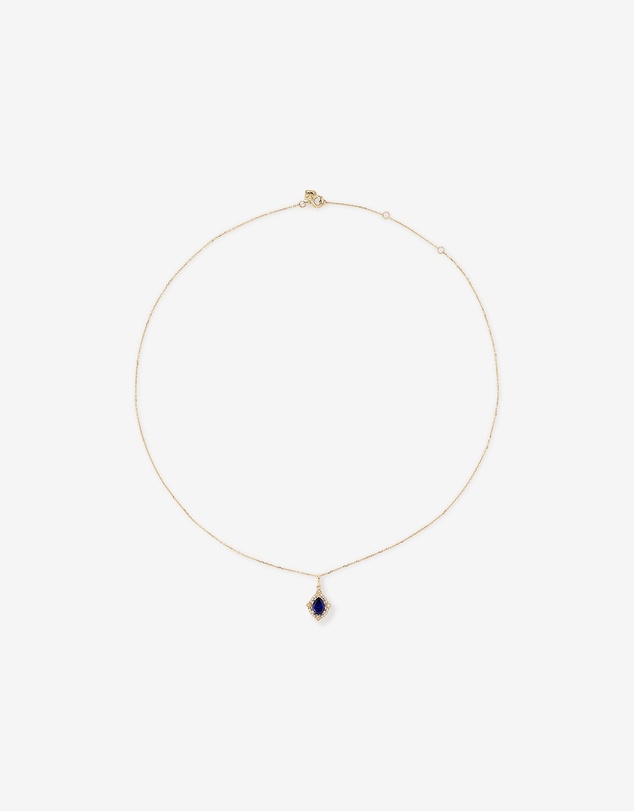 Michael Hill - Pear Cut Created Sapphire and Diamond Halo Pendant Necklace in 10kt Yellow Gold