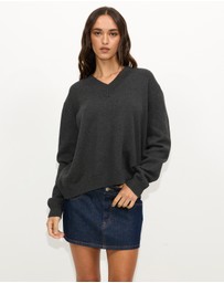 Dazie - Zara V-Neck Cotton Knit Jumper