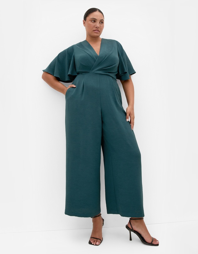 City Chic - Braelynn V Neck Jumpsuit - emerald