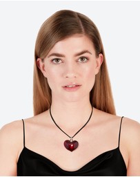 Lovisa - Large Red Puffy Heart Suede Cord Necklace