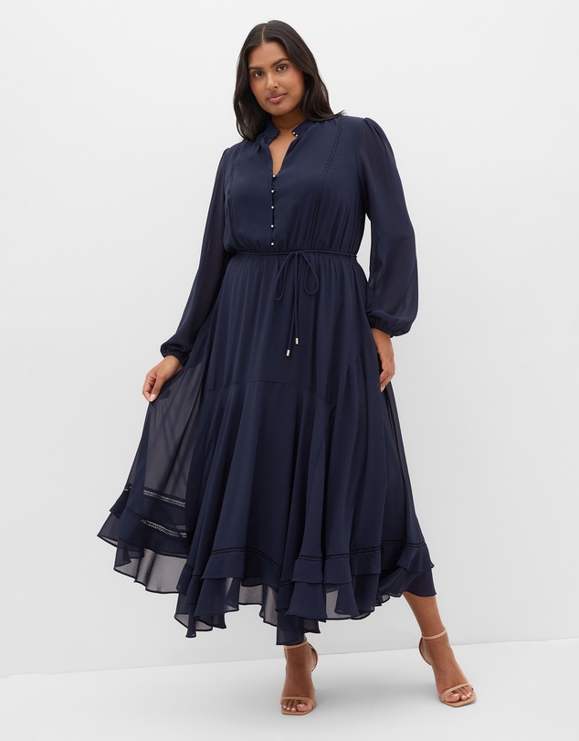 City Chic - Plus size Yasmin Long Sleeve Maxi Dress - navy
