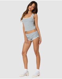 EDIKTED - Kadence Ruched Lace Trim Shorts