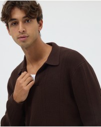 AERE - Textured Long Sleeve Polo