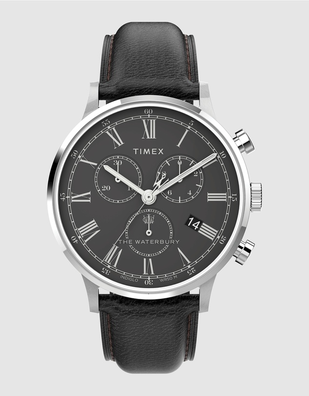 TIMEX - Timex Waterbury Classic Chronograph 40mm Stainless Steel Case with Black Leather Strap