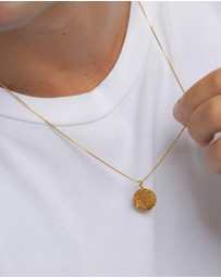 Kuzzoi - ICONIC EXCLUSIVE - Necklace Men Plate Pendant Basic Hammered in 925 Sterling Silver Gold Plated