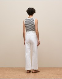 Trenery - Australian Cotton Blend Denim Tailored Pant in White