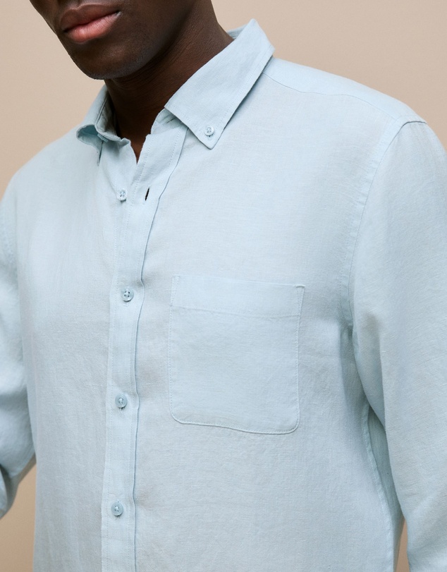 Trenery - Regular Fit Linen End On End Shirt in Duck Egg Blue