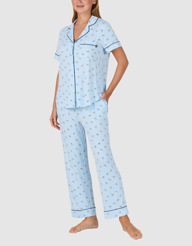 Kate Spade - Printed Modal Button Up Short Sleeve Long Pyjama Set