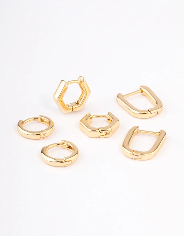 Lovisa - Gold Plated Brass Hexagon Hoop Earrings Pack