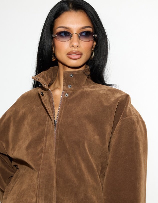 Dazie - Kyla Funnel Suede Look Bomber Jacket