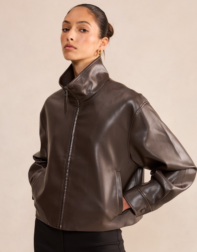 Forever New - Lainey Faux Leather Funnel Neck Jacket