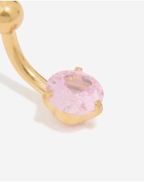 Lovisa - Gold Plated Surgical Steel Pink Cubic Zirconia Belly Bar