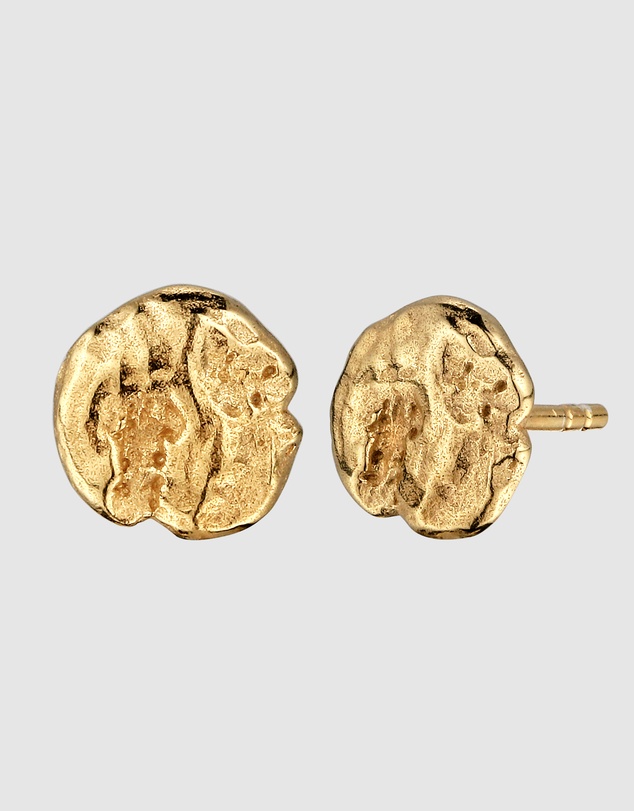 Kuzzoi - Hammered Disc Stud Earrings in Gold-Plated 925 Silver