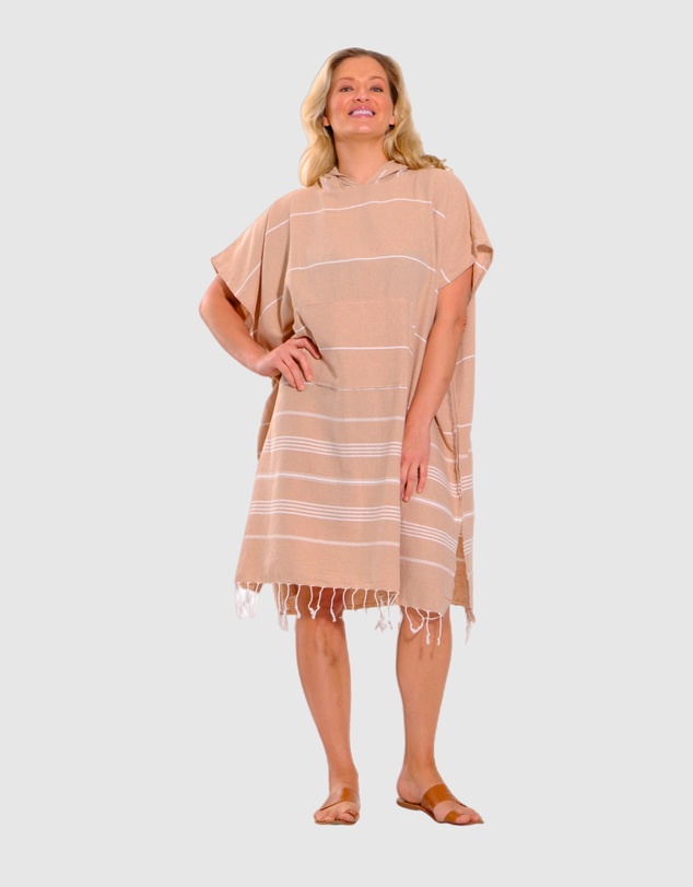 Tolu Australia - Adult Hooded Beach Towel in Pale Brown – Quick-Dry Swim Poncho for Swimming & Surfing