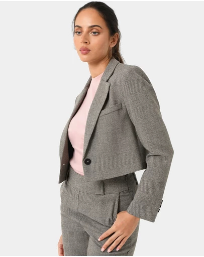 Forcast - Kai Checked Crop Blazer