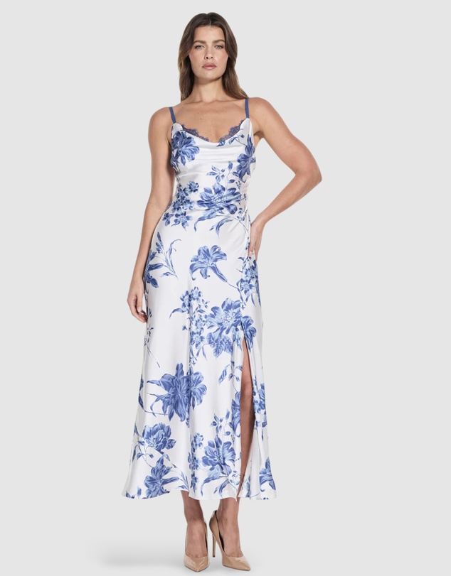 GUESS - Adele Lace Neckline Long Dress