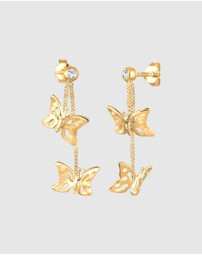 Elli Jewelry - Butterfly Crystal Drop Earrings in Gold-Plated 925 Silver