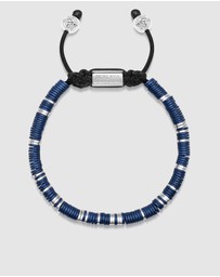 Nialaya Jewellery - Men's Beaded Bracelet with Dark Blue and Silver Disc Beads