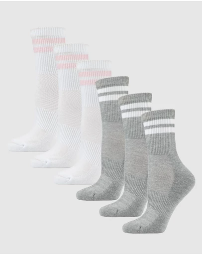 Pussyfoot - 6 Pack Unisex Striped Sport Quarter Crew Socks Bamboo Blend & Arch Support