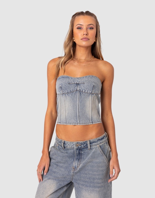 EDIKTED - Myla Washed Denim Corset