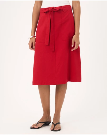 Atmos&Here - Ava Linen Blend Tie Waist Midi Skirt
