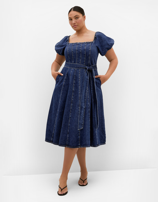 City Chic - Plus size Lulu Short Sleeve Denim Midi Dress - dark wash