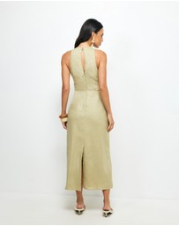 AERE - Elow Ruched Linen Midi Dress
