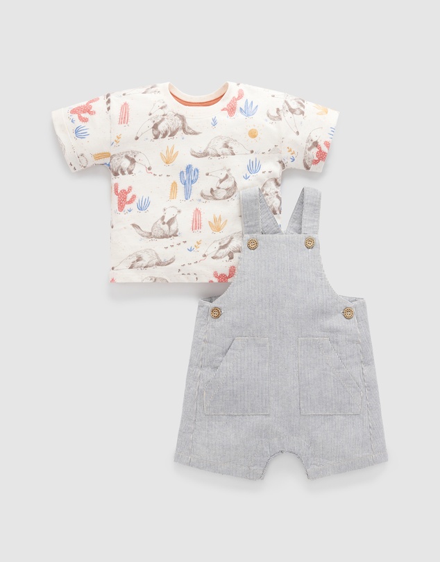 Purebaby - Anteater Striped Overall Set -Kids-Babies