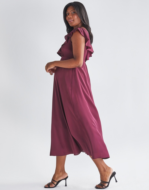 Angel Maternity - Mika Maternity Evening Ruffle Dress in Wine