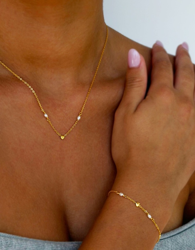 SAINT VALENTINE - Heart & Pearl Bracelet - Gold