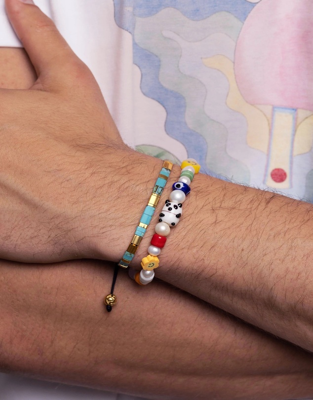Nialaya Jewellery - Men's Panda Pearl Bracelet