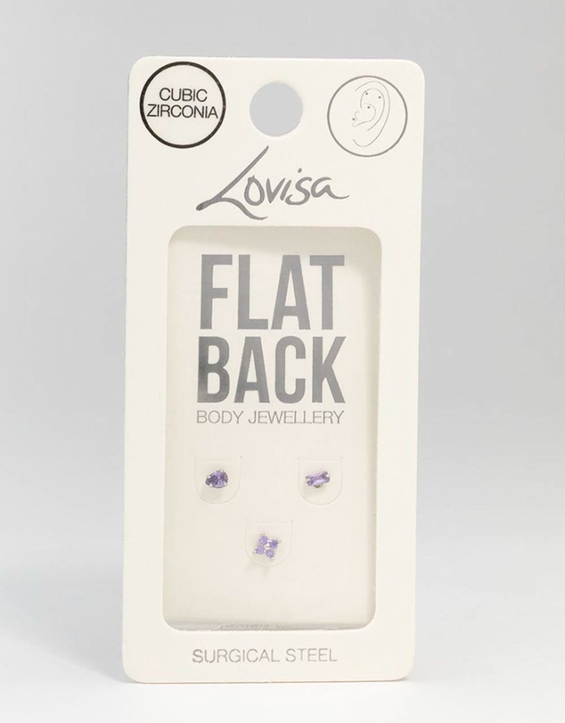 Lovisa - Surgical Steel Purple Marquise & Baguette Flat Back Earrings 3-Pack