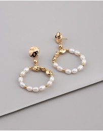 Wanderlust + Co - Pearl Baroque 14K Gold Vermeil Hoop Earrings