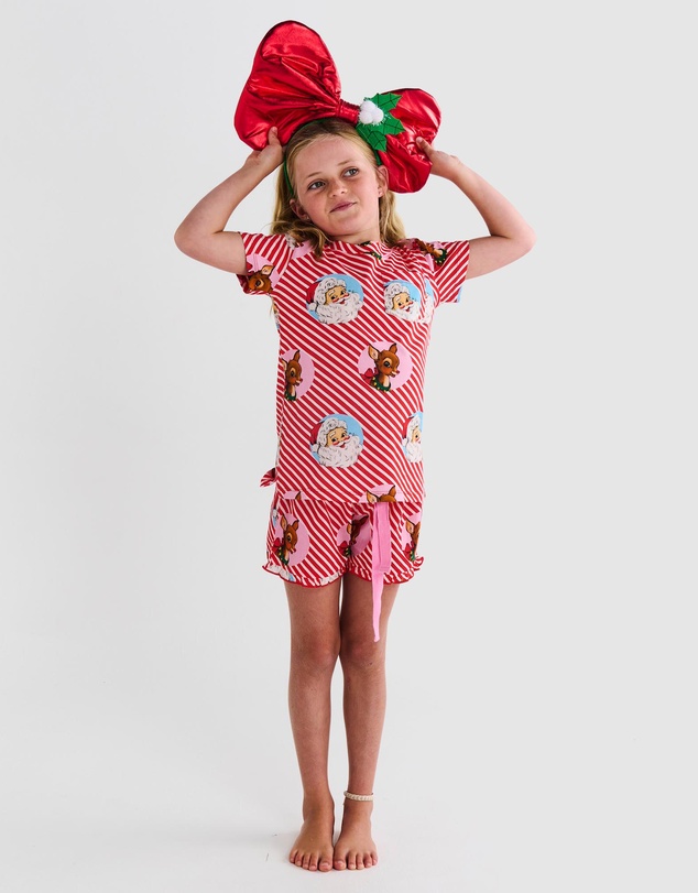 Kip&Co - I Love Christmas Spot Kids Organic Cotton Short Sleeve Tee Frill Short Pyjama Set - Kids