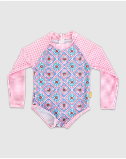 Tyoub - Tyoub Girls Long Sleeve One-Piece Swimsuit Petal Patchwork