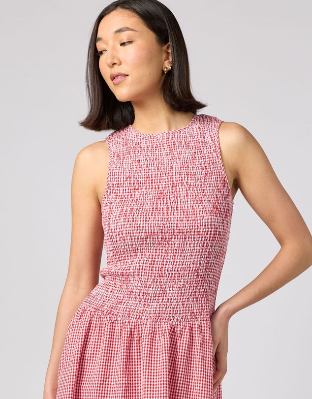 MVN - Gingham Shirred Dress