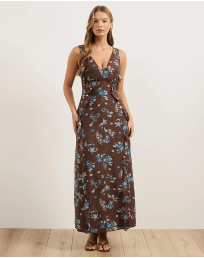Atmos&Here - Kiki Floral Georgette Maxi Dress With Ruffle