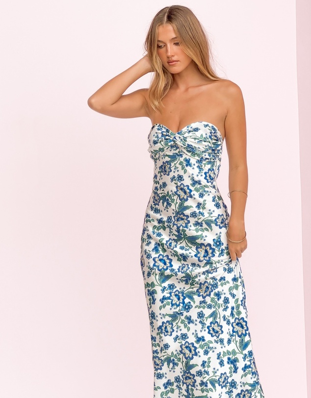Beginning Boutique - Ashley Blue Floral Formal Maxi Dress