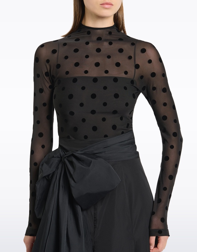 Carla Zampatti - Black Mesh Spot Long Sleeve Top