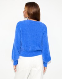 Dazie - Faye Fuzzy V-Neck Sweater