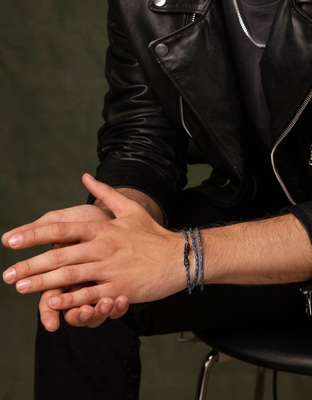 Nialaya Jewellery - Men's Blue Wrap Around Leather Bracelet