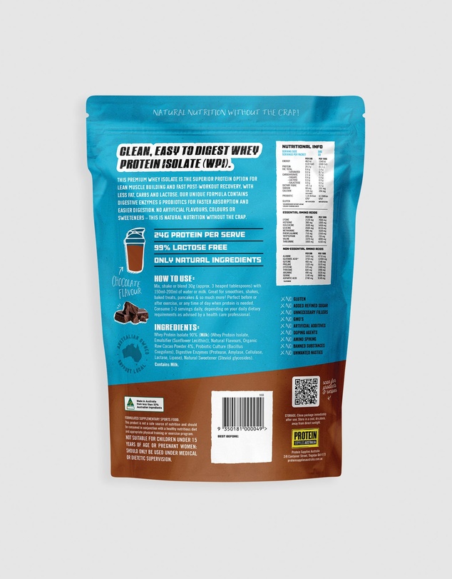 Protein Supplies Australia - Chocolate WPI (Whey Protein Isolate) - 1kg