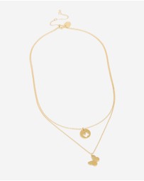 Lovisa - Waterproof Gold Plated Stainless Steel BFF Butterfly Layered Necklace