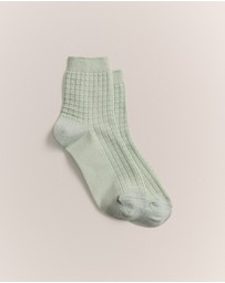 Trenery - Textured Grid Crew Sock in Light Mint